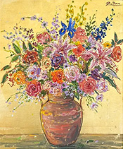 Flowers in vase by Bruno Zupan on exhibition at Galerie d'Orsay in Boston, April - May 2024, 042824