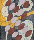 Painting by Roberto Juarez, Vesica Piscis, 2007, mixed media on canvas, 40" x 34" on display at Charles Cowles Gallery in New York