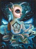 Artwork by Jennybird Alcantara on display at La Luz de Jesus Gallery in Los Angeles through January 31st