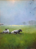 Cow painting by Cynthia Kelly Overall available from WheelHouse Art in Louisville, Kentucky, 040222