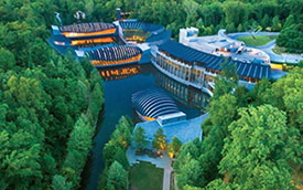 Ariel view of Crystal Bridges Museum of American Art in Bentonville, Arkansas