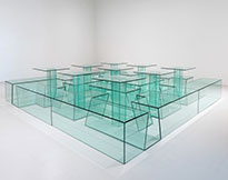 Glass table by Vito Acconci on exhibition at Rhona Hoffman Gallery in Chicago, October 28 - December 10, 2022, 110622