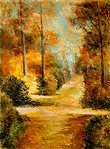 Fall colors painting by Vladimir Volosov, title, Foggy Morning available from Zatista.com, 102322