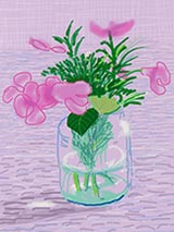 Pink flower print by David Hockney on exhibition at Leslie Sacks Gallery in Santa Monica, CA, January 28 - March 11, 2023, 030723