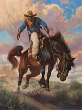 Cowboy painting by Ezra Tucker on exhibition at The Autry Museum of American West in Los Angeles, CA, February 11 - March 26, 2023, 021023