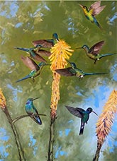 Bird painting by Agnes Nicholson, title, Hummingbirds, available from Zatista.com, TX, 072723