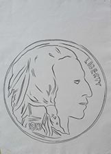 Early coin drawing by Andy Warhol on exhibition at Long-Sharp Gallery, Indianapolis, Indiana, April 7 - July 29, 2023, 042423