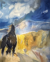 Western landscape with horse by Jean Richardson available from Mirada Fine Art in Denver, CO, November 2023, October 27 - November 19, 2023