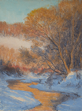 Winter landscape painting by Joshua Cunningham available from Groveland Gallery, Minneapolis, Minnesota, January 2024, 010524