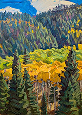 Aspen tree painting by Jivan Lee on exhibition at LewAllen Galleries in Santa Fe, June 24 - July 20, 2024, 062624