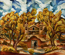 Church painting by Tony Abeyta on exhibition in Native American Art of the 20th Century at Saint Louis Art Museum in St. Louis, MO, February 23 - July 14, 2024, 052124