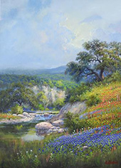 Landscape painting Hill Coountry Cascade by Kay Walton available from Southwest Gallery in Dallas Texas, May 2024, 091324