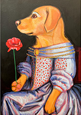 Dog painting by Amelia Opie on exhibition at Guardino Gallery in Portland, OR, November 29 - December 29, 2024, 112524