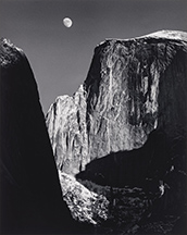 Moon Over Half Dome, photograph by Ansel Adams available from Weston Gallery in Carmel, CA, December 2024, 121224