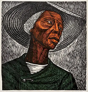 Linocut print by Elizabeth Catlett exhibition at Ball State University David Owsley Museum of Art in Muncie, Indiana, Sept 19 - February 28, 2025, 111824