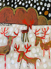 Deer in snow painting by Rachael Van Dyke on exhibition at Cross Gate Gallery in Lexington, Kentucky, December 5 - January 6, 2025, 120824