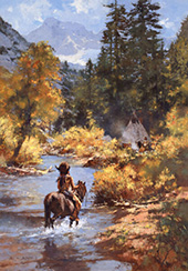 Painting of Indian on horseback by C. Michael Dudash available from The Legacy Gallery in Scottsdale, AZ, March 2025, 030725