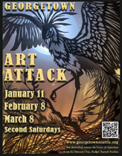 Poster for Georgetown Art Attack located in Seattle Georgetown neighborhood, March 8, 2025, 030625