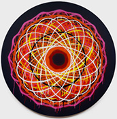 Round painting by Jason Revok on exhibition at Good Mother Gallery in Los Angeles, CA, January 18 - February 23, 2025, 022025