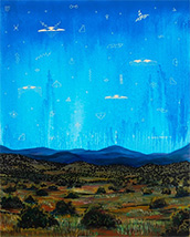 Contemporary landscape painting by Jesse Littlebird on exhibition at Blue Rain Gallery in Santa Fe, NM, February 28 - March 11, 2025, 030825