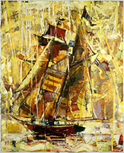 Ship painting by Page Laughlin on exhibition at Hidell Brooks Gallery in Charlotte, North Carolina, June 2025, 070925