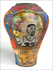 Ceramic vase by Roberto Lugo on exhibition in Get in the Game at Crystal Bridges in Bentonville, Arkansas, September 13 - January 26, 2026, 080825