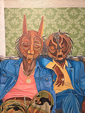 Painting with masks by Troy Jones on exhibition at Morris Museum in Morristown, New Jersey, June 18 - September 28, 2025