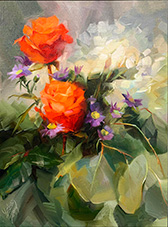 Rose still life painting by Yelena Lamm on exhibition at Beverly McNeil Gallery in Birmingham, AL, April 27 - May 31, 2025, 051625