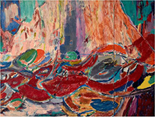 Large abstract painting by Pam Evelyn on exhibition at Dallas Contemporary in Dallas, Texas, November 7 - March 15, 2026, 102925