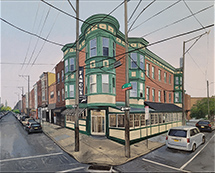 Cityscape painting by Shushana Rucker on exhibition at F.A.N. Gallery in Philadelphia, Pennsylvania, September 5 - 26, 2025, 090225
