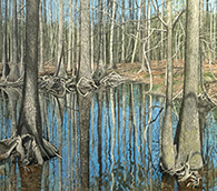 Swamp painting by John L. Cleaveland, Jr. on exhibition at Momentum Gallery in Asheville, NC, September 11 - December 31, 2025, 112525