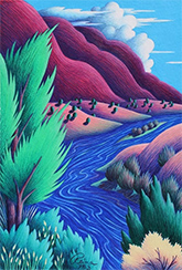 Reina landscape painting available from Magpie gallery in Taos New Mexico March 2026