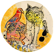 Ceramic plate by the artists on exhibition at Traver Gallery in Seattle March 7 to 28 2026 022526