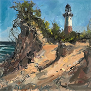 Gerard Byrne painting of Montauk Lighthouse available from Slattery Gallery in Southampton New York May 2026