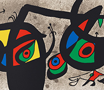 Joan Miró painting in Picasso, Miró, Dalí: Unbound at Museum of Fine Arts in Boston Massachusetts through January 24 2027