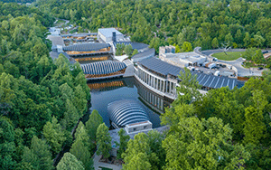 Ariel view of Crystal Bridges Museum of American Art in Bentonville, Arkansas