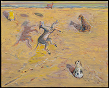 Wayne Thiebaud painting called Five Beach Dogs available from Zaplin Lampert Gallery in Santa Fe New Mexico October 2026